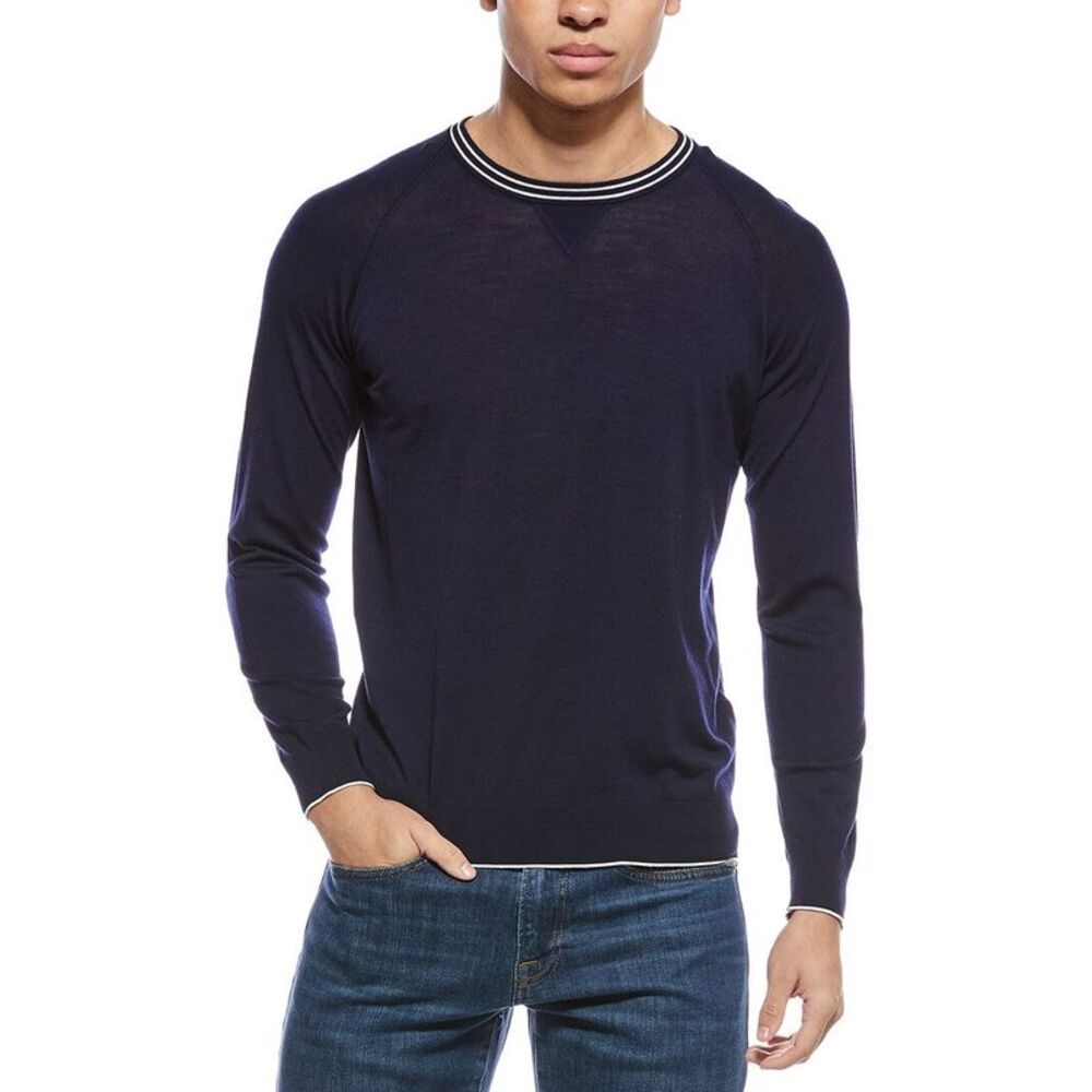 Eleventy Mens  Wool Round Neck Raglan Sweater